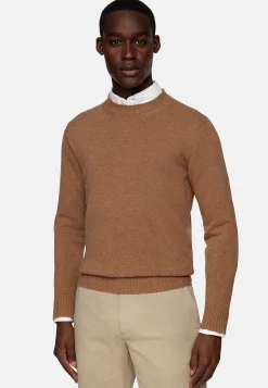 Pull Col Rond Noisette En Laine Mélangée