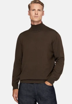 Pull Col Roulé Marron En Laine Mérinos
