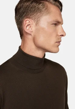 Pull Col Roulé Marron En Laine Mérinos