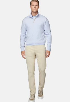 Pull Demi Zip Bleu Clair En Laine Cachemire