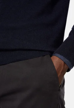 Pull Demi Zip Bleu Marine En Cachemire Mélangé