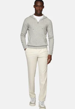 Pull Demi-Zip Gris Avec Capuche En Cachemire