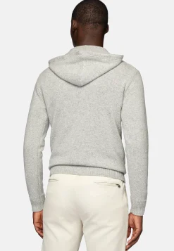 Pull Demi-Zip Gris Avec Capuche En Cachemire