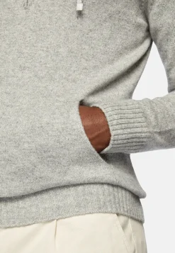 Pull Demi-Zip Gris Avec Capuche En Cachemire
