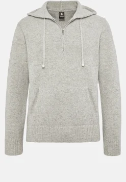 Pull Demi-Zip Gris Avec Capuche En Cachemire