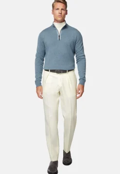 Pull Demi-Zip Indigo En Cachemire