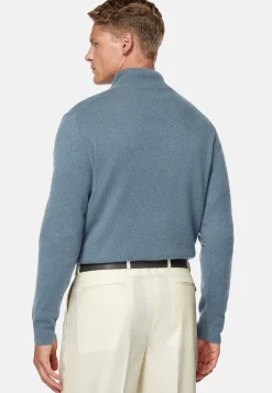 Pull Demi-Zip Indigo En Cachemire