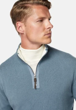 Pull Demi-Zip Indigo En Cachemire