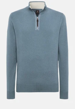 Pull Demi-Zip Indigo En Cachemire