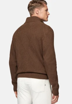 Pull Demi-Zip Noisette En Laine Nylon