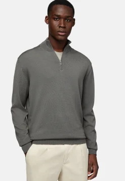 Pull Demi-Zip Vert En Laine Mérinos