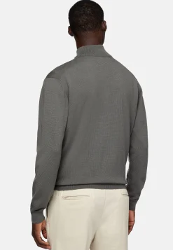 Pull Demi-Zip Vert En Laine Mérinos