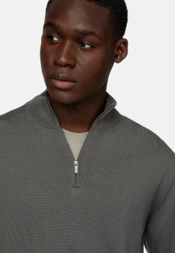 Pull Demi-Zip Vert En Laine Mérinos