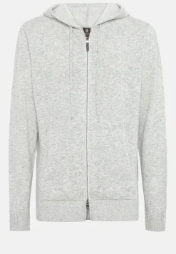 Pull Full Zip À Capuche Gris En Cachemire Mélangé
