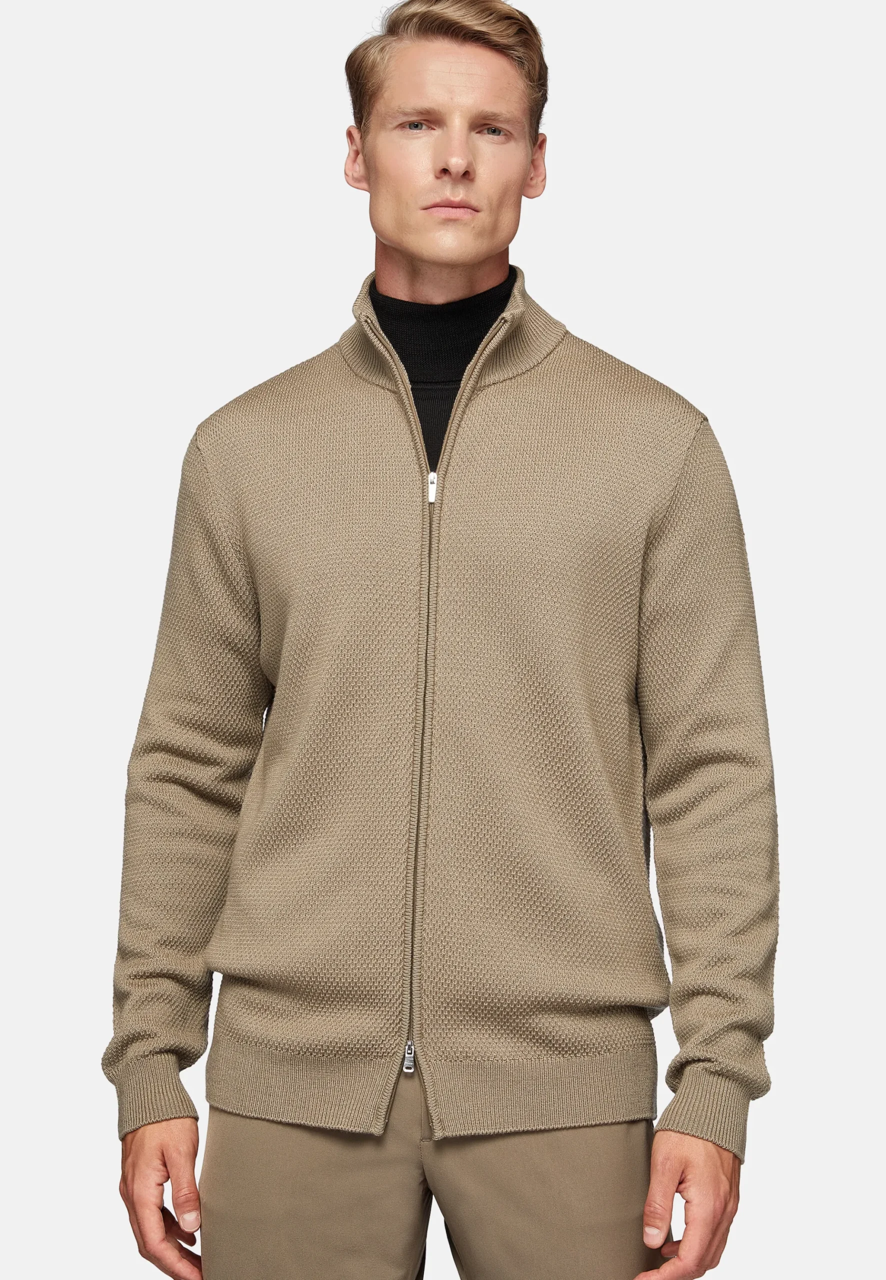 Pull Full Zip Avec Points En Laine Mérinos