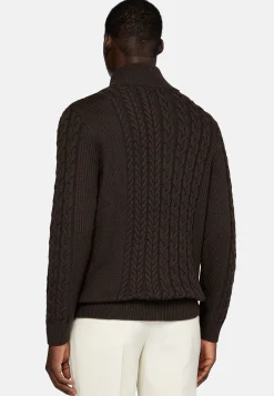 Pull Full Zip Marron Avec Mélange De Points En Laine Mérinos