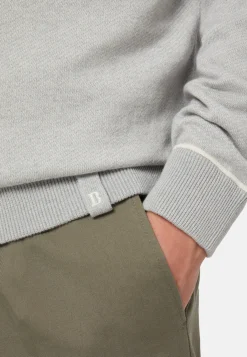 Pull Gris Demi-Zip En Coton Soie Cachemire