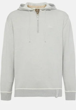 Pull Gris Demi-Zip En Coton Soie Cachemire