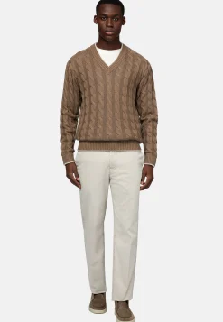 Pull Marron À Col En V En Laine Et Coton Bio