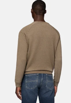 Pull Marron À Col Rond En Coton Laine Cachemire