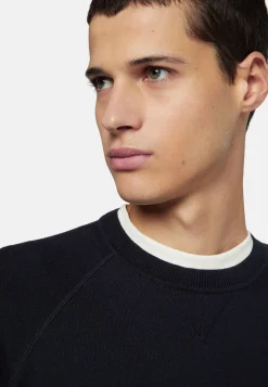 Pull Ras-du-cou Bleu Marine En Coton Soie Cachemire