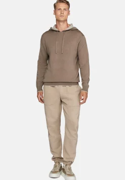 Pull Taupe À Capuche En Laine Nylon Coton