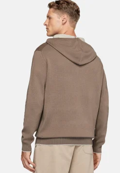 Pull Taupe À Capuche En Laine Nylon Coton