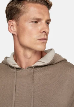 Pull Taupe À Capuche En Laine Nylon Coton