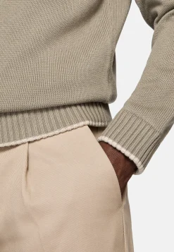 Pull Taupe À Col En V En Laine Et Coton Bio