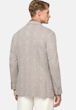 Veste Beige Prince-De-Galles En Mélange Coton Laine