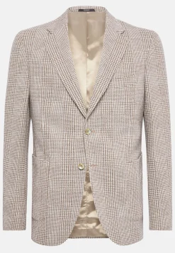 Veste Beige Prince-De-Galles En Mélange Coton Laine