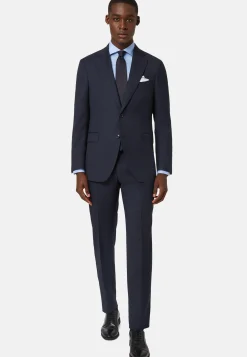 Veste Bleu Marine Micro Structurée En Laine Entoilée