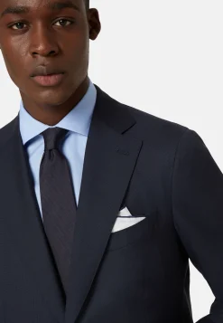 Veste Bleu Marine Micro Structurée En Laine Entoilée