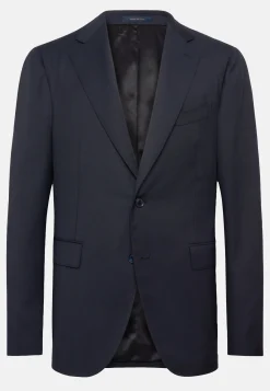 Veste Bleu Marine Micro Structurée En Laine Entoilée